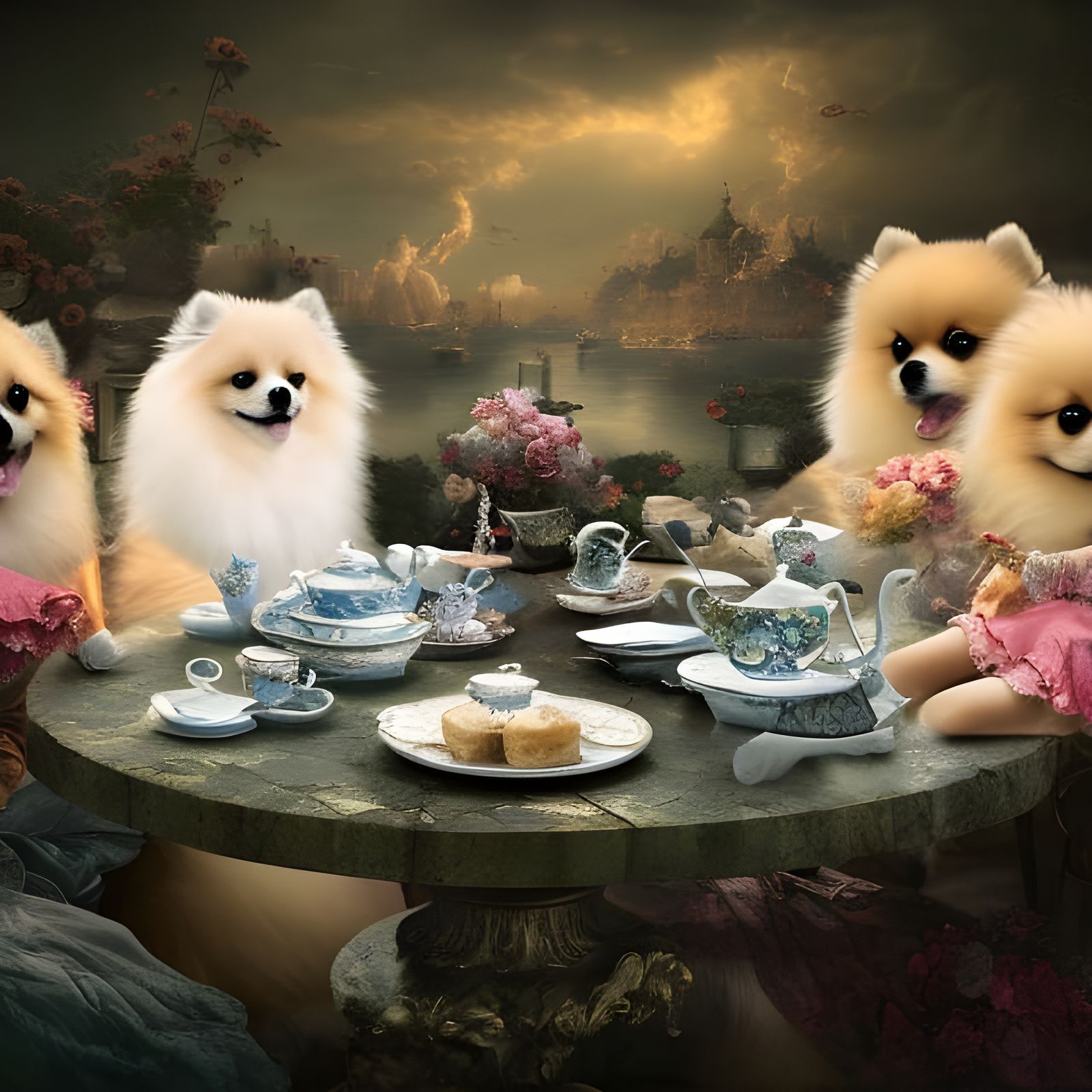 Pomeranian Tea Party   by @Jazzygirl111