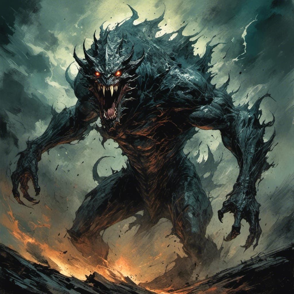 <lora:MMM:1.0> A wisp creature, long sharp fangs, menacing stance, dark and dreary night, dynamic composition 