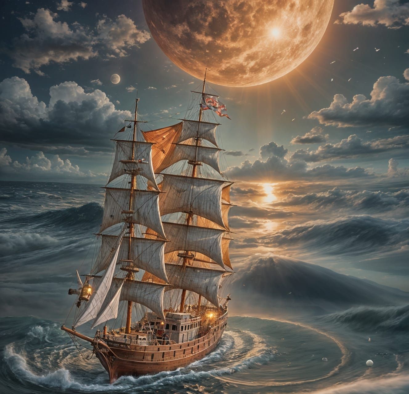 Ship at moonlight on the sea