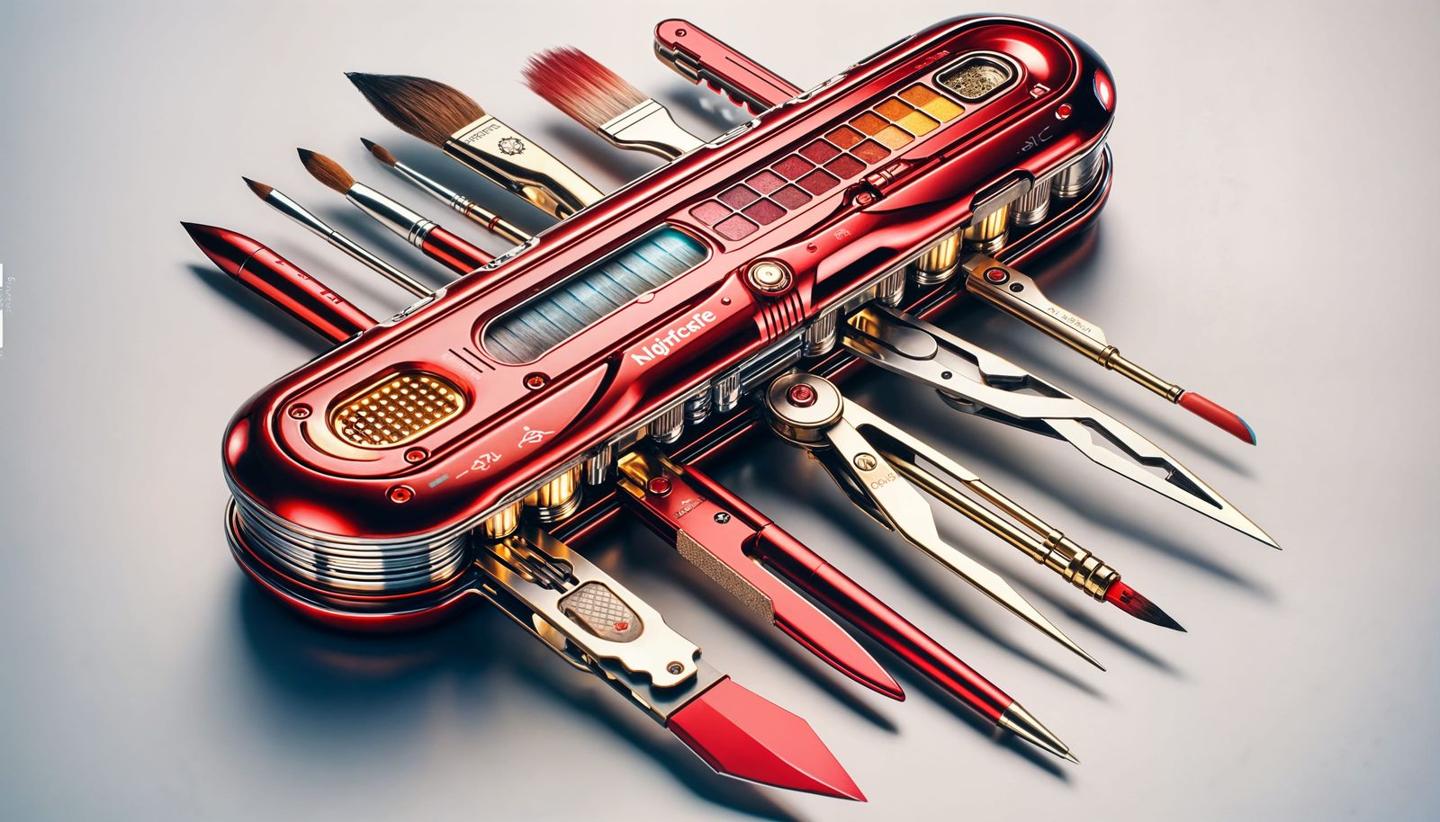 Futuristic Swiss Army Knife for Artists in Sleek Red
