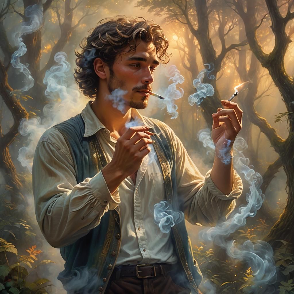 Ethereal Smoker in a Mystical Forest: Fantasy Art