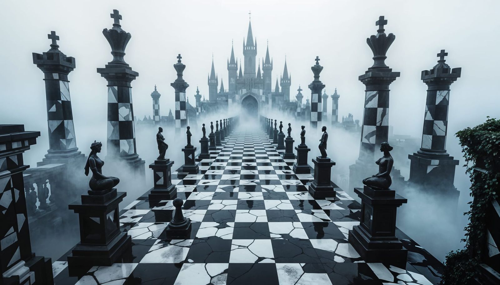 The Chess Kingdom Forgotten by Time
A vast city shaped like a chessboard stretches into the mist, each ...  by @HelenK