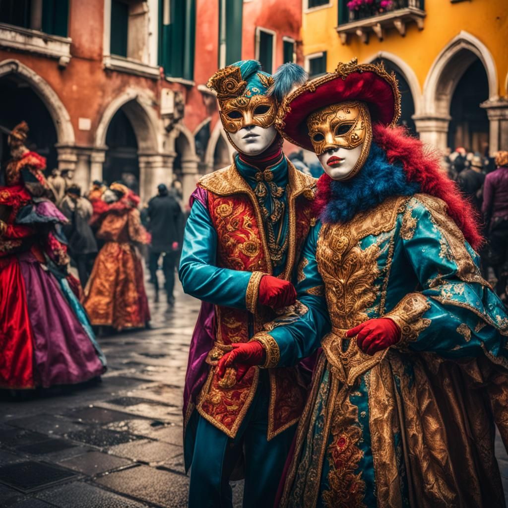 venise costum celebration in the streets with colorful peopl...