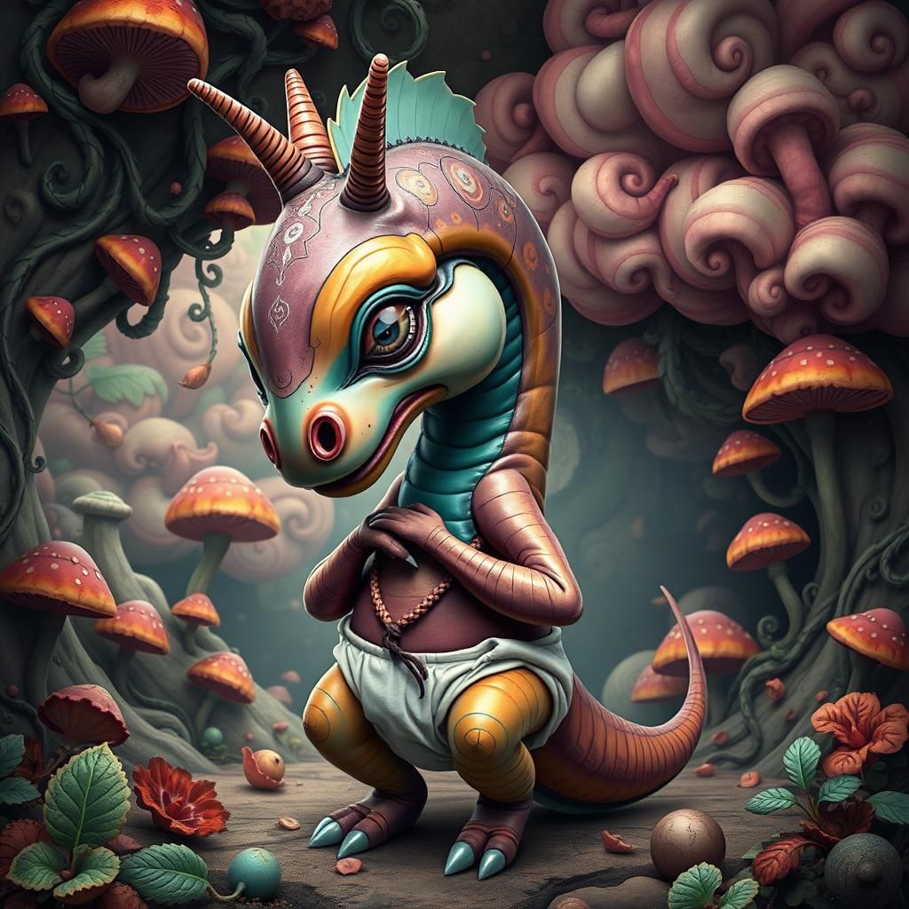 Whimsical Xenomorph Hybrid Creature in Dark Fantasy Art