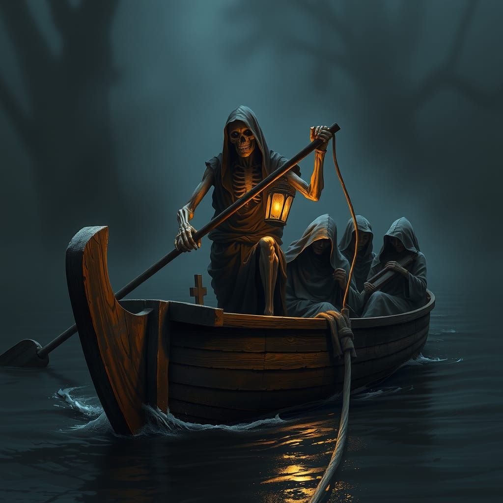 Charon rows the souls across River Styx  by @Dr_Strange