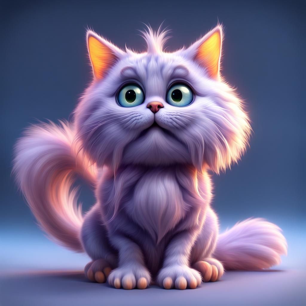 cute adorable cat with thick and long fur colored light purple AI