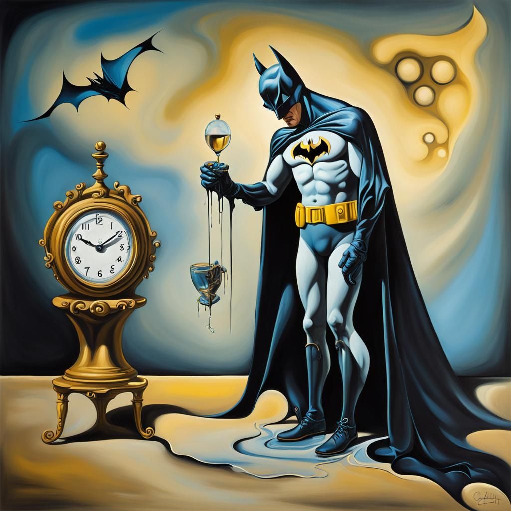 batman in the style of salvador dali's artwork "The Persiste...