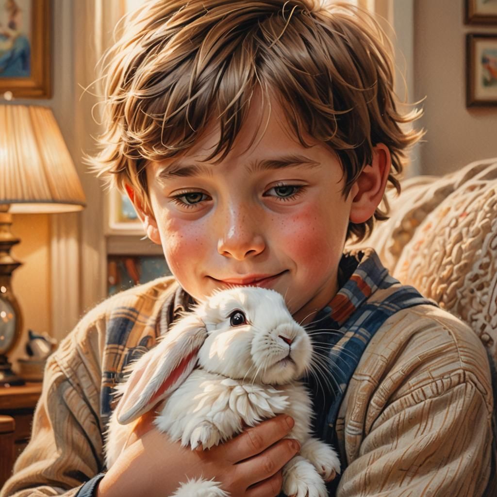 Boy and Rabbit: A Heartwarming Portrait in Colored Pencil