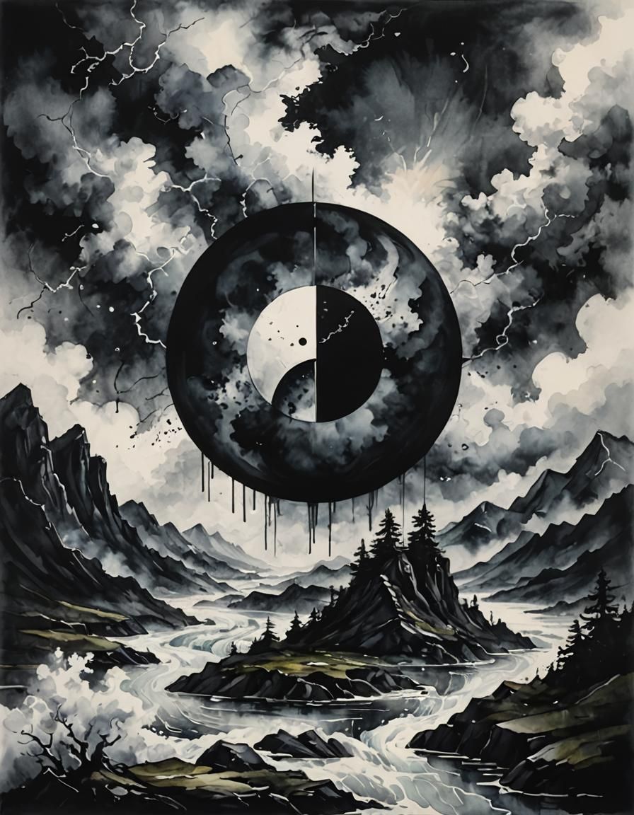 Duality in Dark Moody Watercolor Art