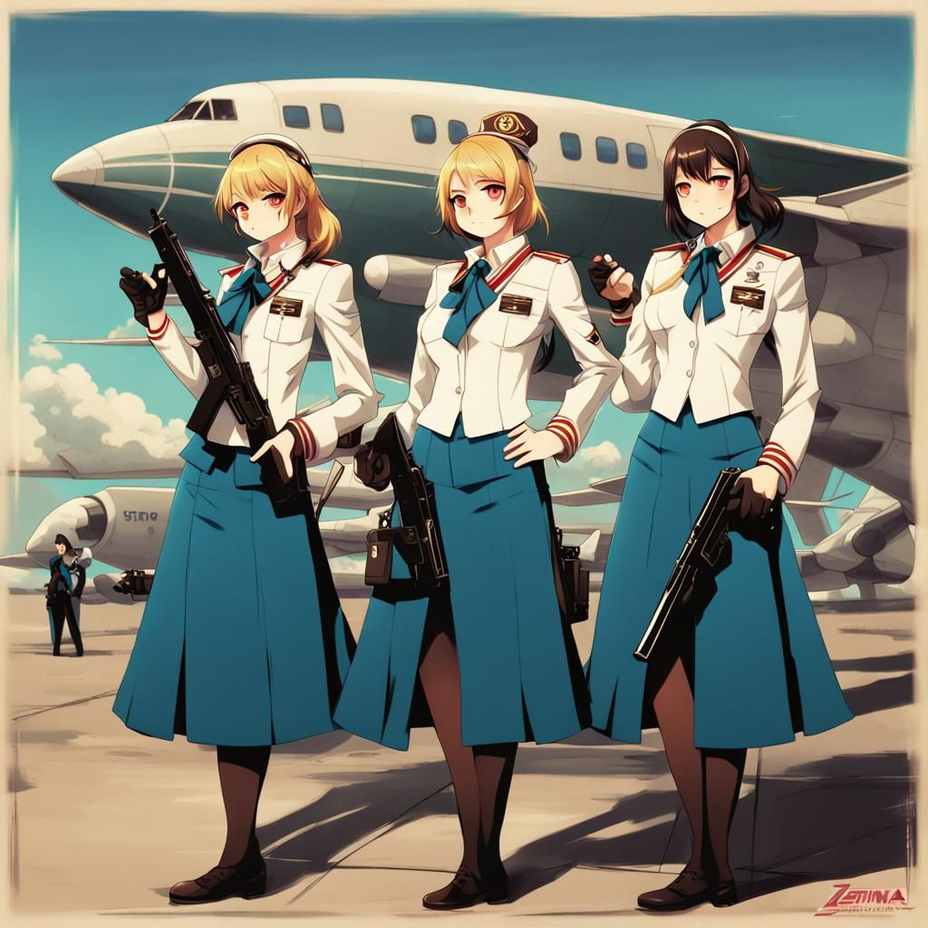 stewardesses  hijacker anime style