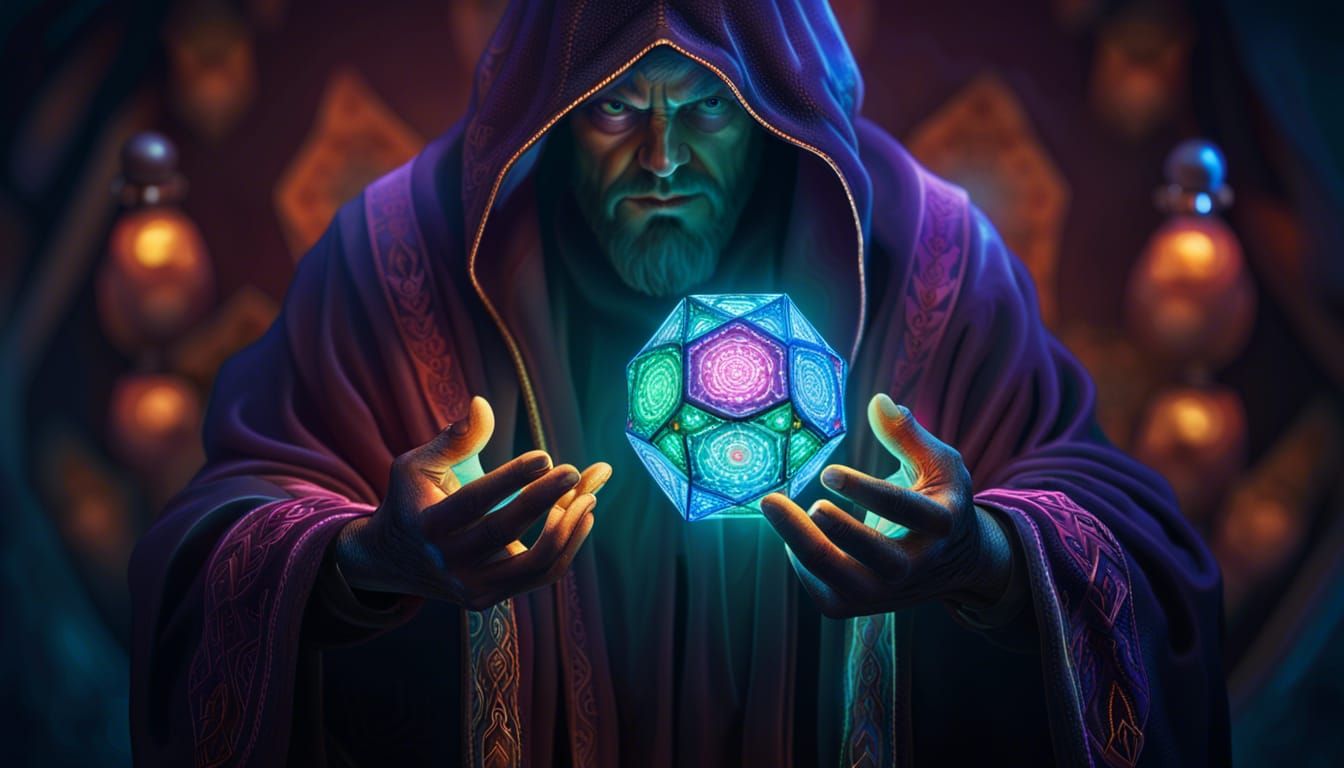 Cultist in robes holding Dodecahedron Magic Table Lamp in his hands ...