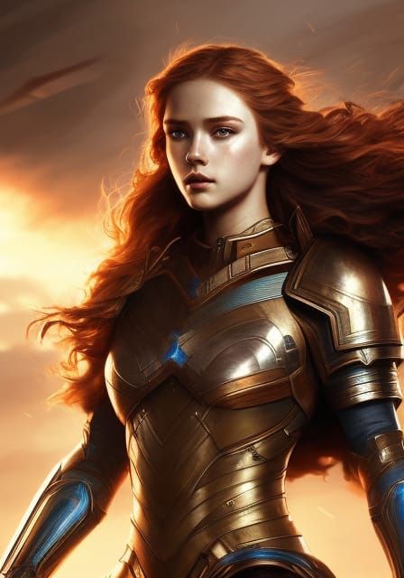 Warrior girl with wavy red hair 129 - AI Generated Artwork - NightCafe ...