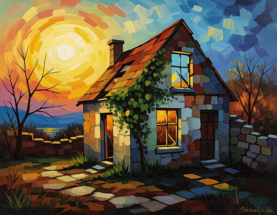 Broken House in Nature with Golden Hour Light