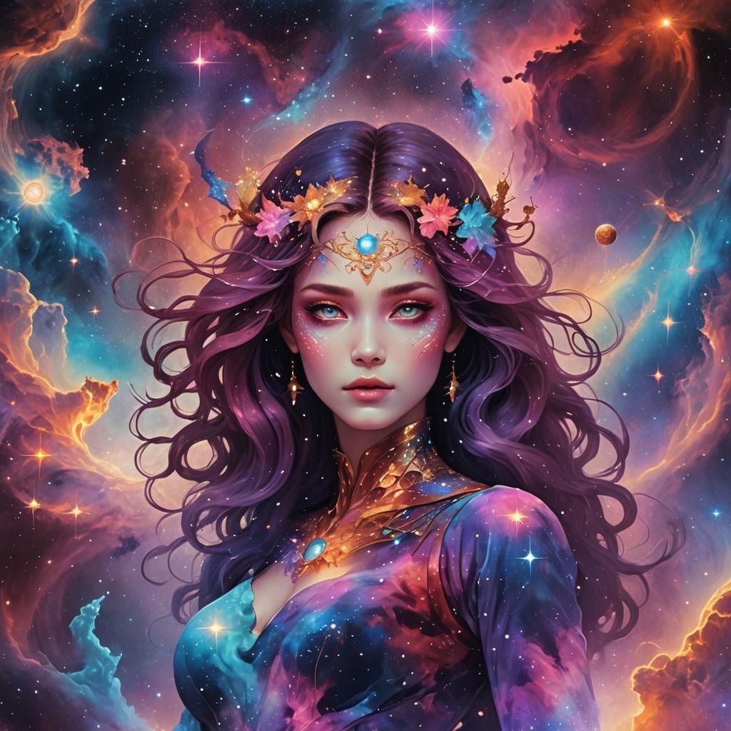 pretty nebula cosmic colors goddess