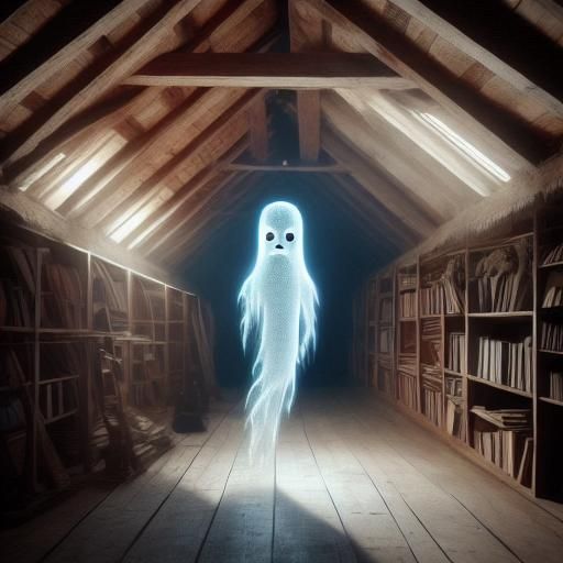 <lora:Ghost Entity SD15:1.0> transparent ghost floating in a library
