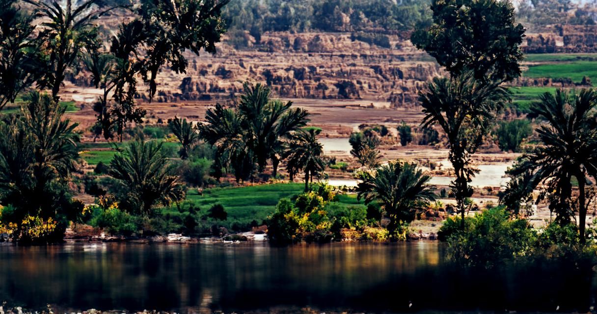 serene egyptian river valley landscape, 35mm photography