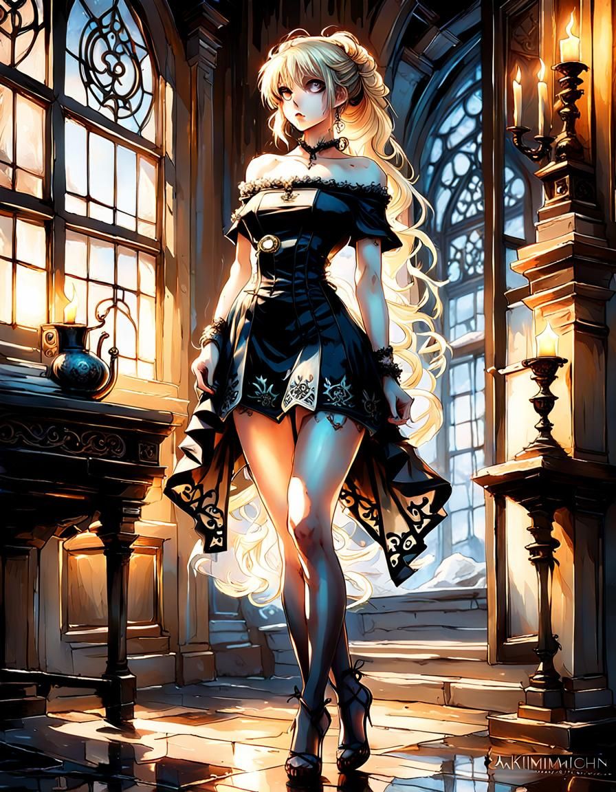 Anime styled airbrush art of anime blonde haired woman beaut...