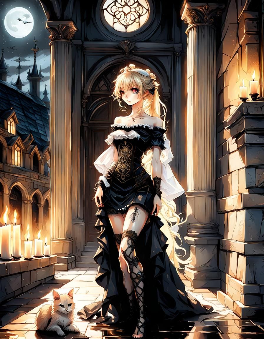 Anime styled airbrush art of anime blonde haired woman beaut...