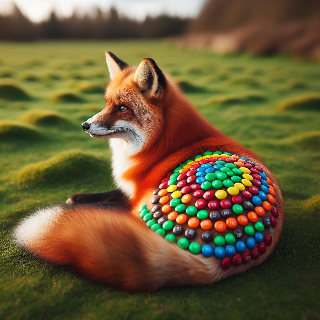A fox with M & M fur 😂