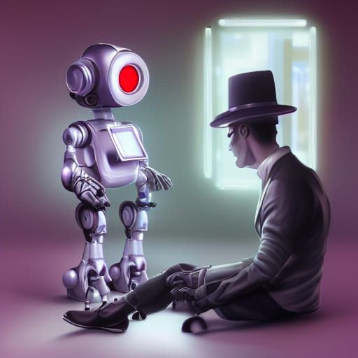 Detailed Realistic digital painting of a anthropomorphic rob...