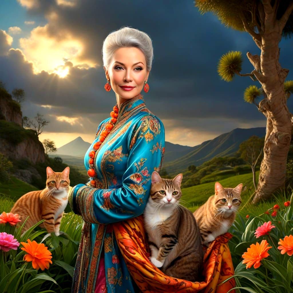 Surrealistic Portrait of a Happy Lady in a Fantastical Lands...