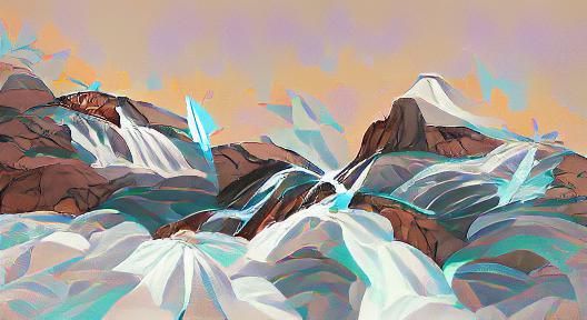 Glacier Mountain Waterfalls, digital illustration