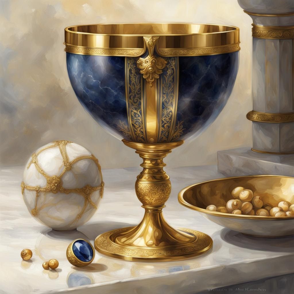 Byzantium_color Palette, Golden Chalice with a saphire set i...