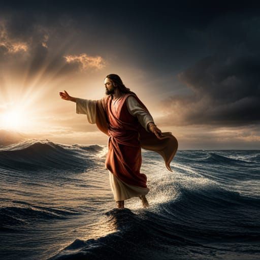 Jesus walking on water - AI Generated Artwork - NightCafe Creator