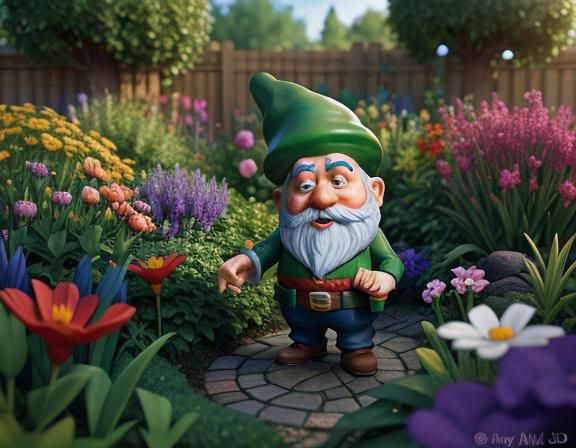 garden gnome, in a garden