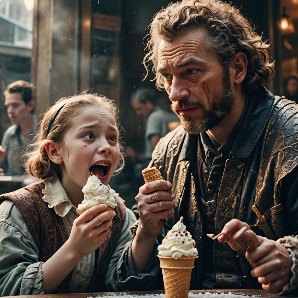 Famous Characters Share Ice Cream: Cinematic Still
