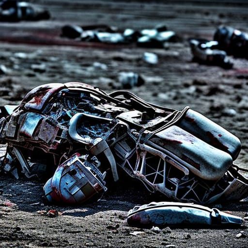 Discarded body of an alien cyborg, robotic, A.I. soldier, af...