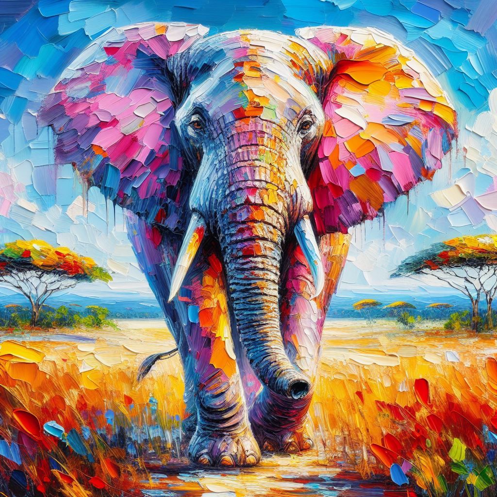Elephant in colorful acryllic paint