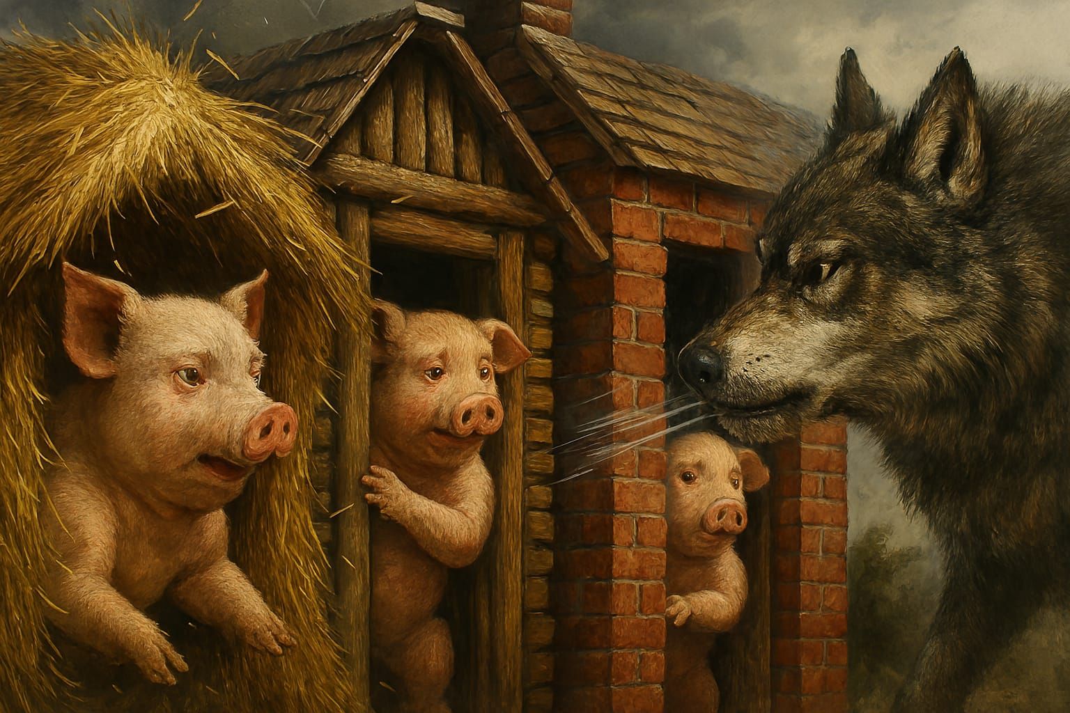 The Big Bad Wolf blowing down the houses and trying to devou...