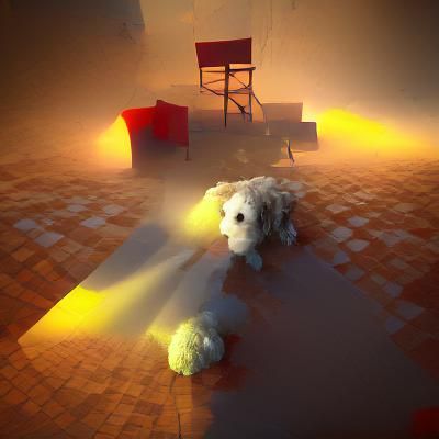 the dog AI can't process . volumetric lighting filmic