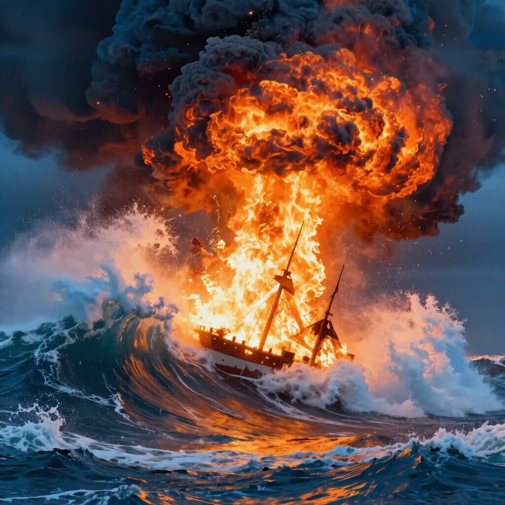 Ocean Waves Clash with Fiery Eruption in Epic Digital Matte ...