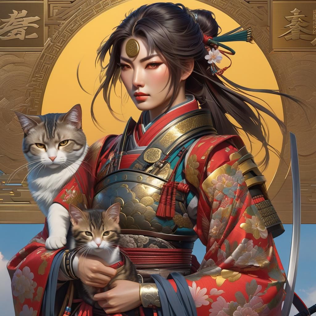 RED SAMURAI & HER CATS  by @Asian Badass 