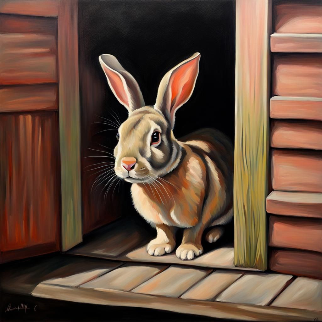 the rabbits living under my shed wait for the time when they feel safe to come out_06 AI