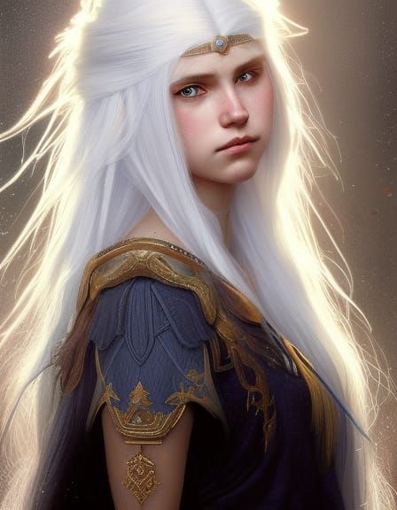 long haired White haired teenage Elf queen - AI Generated Artwork ...