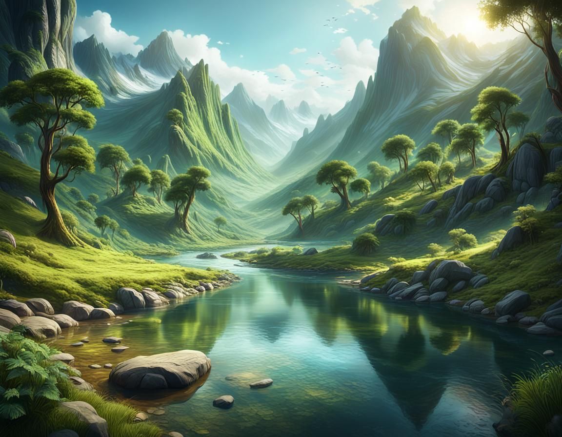 Raytraced River Valley with Stunning Reflections