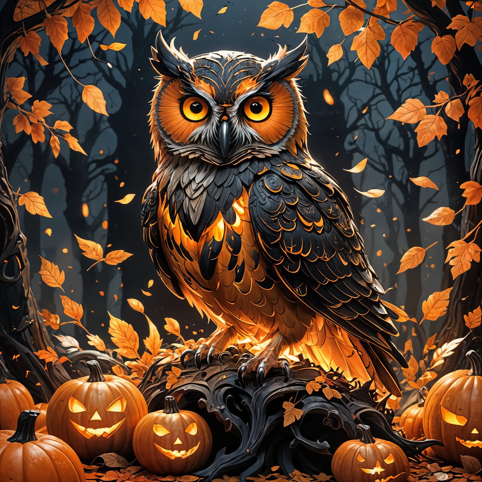 AMAZING HALLOWEEN Orange and Black OWL Hyperdetailled crazy light  by @Paske Mazuro