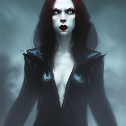 beautiful redheaded vampire with fangs out