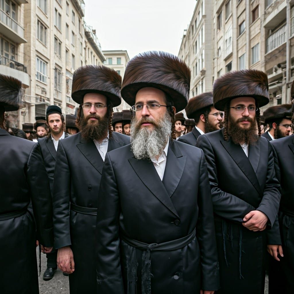 Ultra-Orthodox Jewish Protest in Dark Surrealist Style