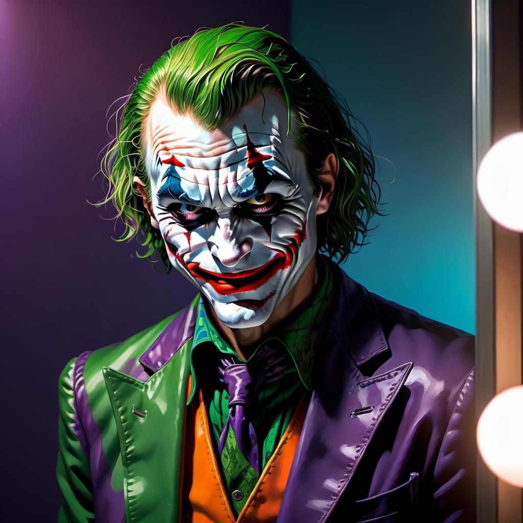 the joker looks into the mirror and starts laughing at himse...