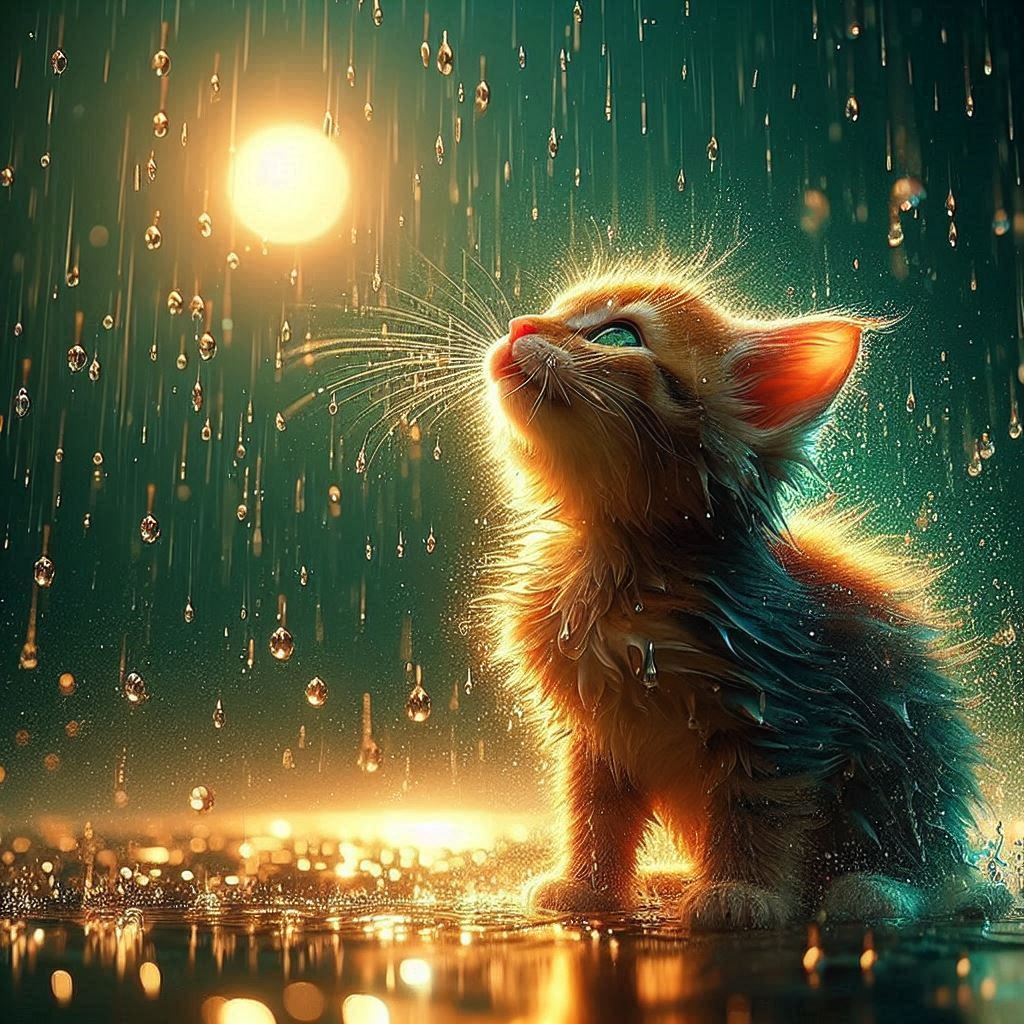 Kitten under the rain