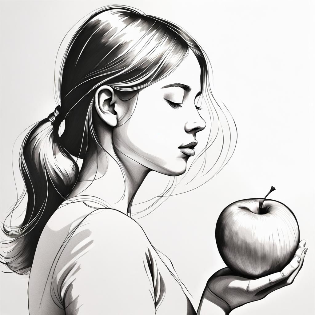 Girl and apple  by @Dreamwood