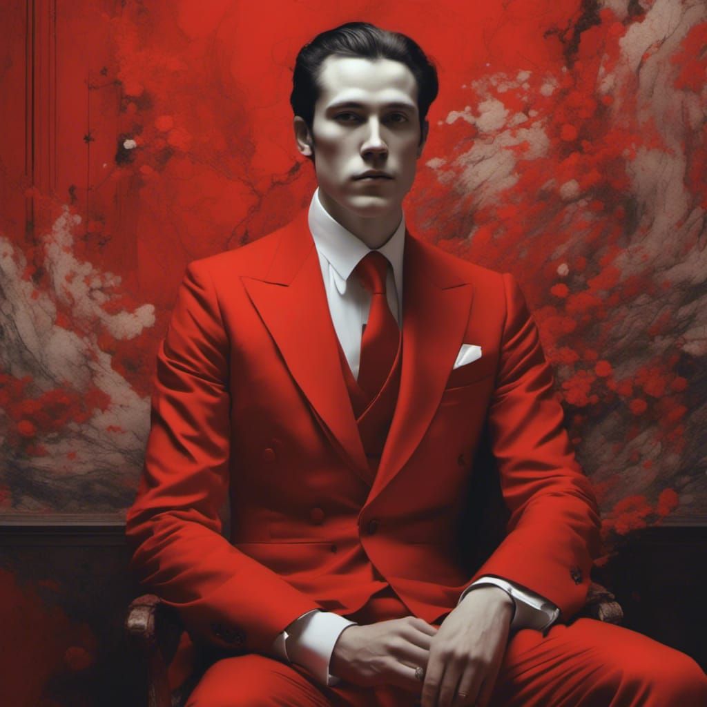 Man portrait, <lora:Selective Color:1.0> red suit