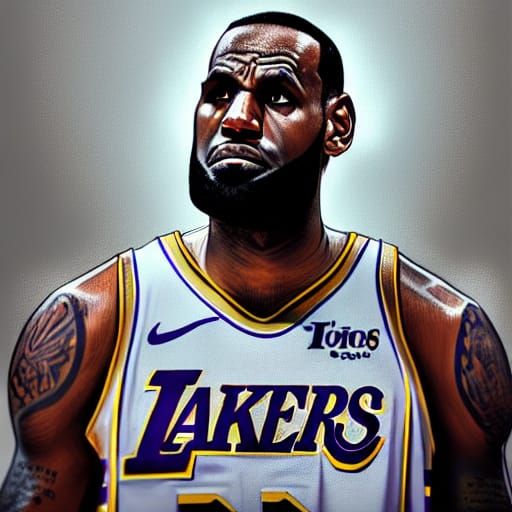 photorealistic, A sad upset LeBron James in a lakers jersey - AI ...