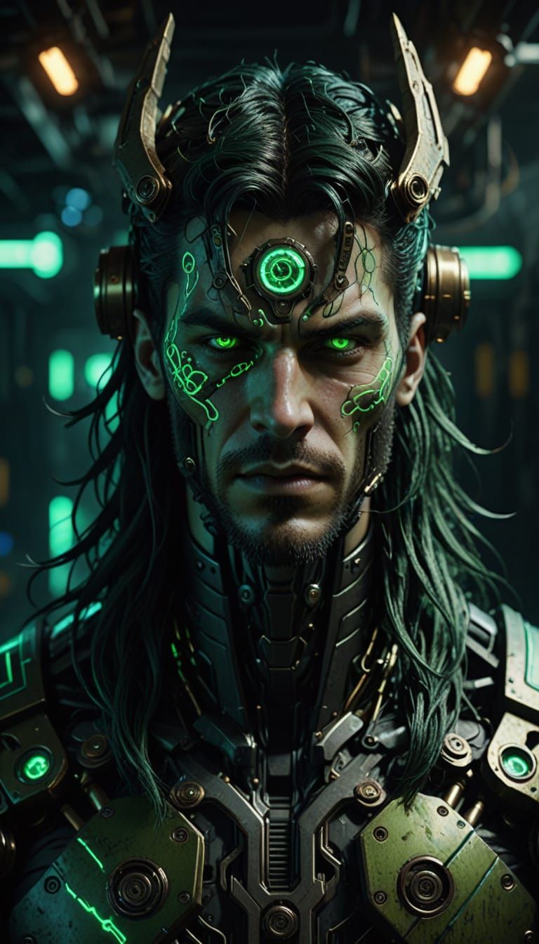 Make the background a chaotic black hole 
Add a massive, mechanical bat-like wing made of glowing circuitry and venom-infused metal, extendi...