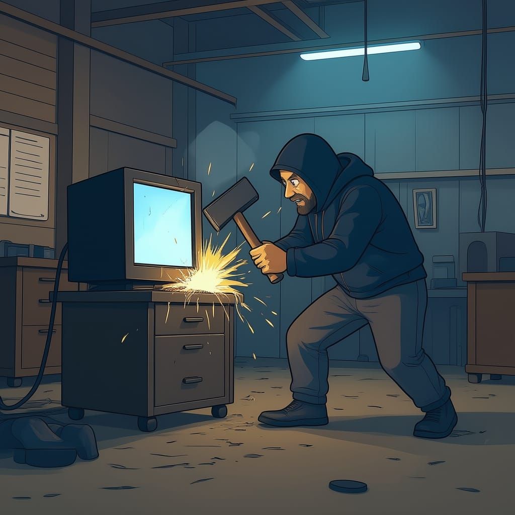 someone destroying a computer

