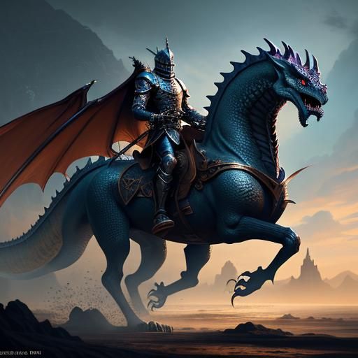 a Knight  ridding a wingless Dragon